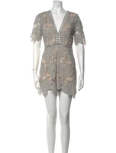 Pre-owned Astr Lace Pattern V-neck Romper In Grey