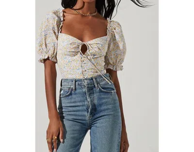 Astr Lace Up Tie Front Top In Yellow In Multi