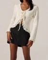 Astr Lacey Pointelle Tie-front Cardigan In Cream In White