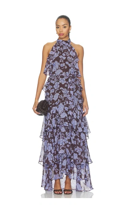 Astr Lae Dress In Blue Brown Floral