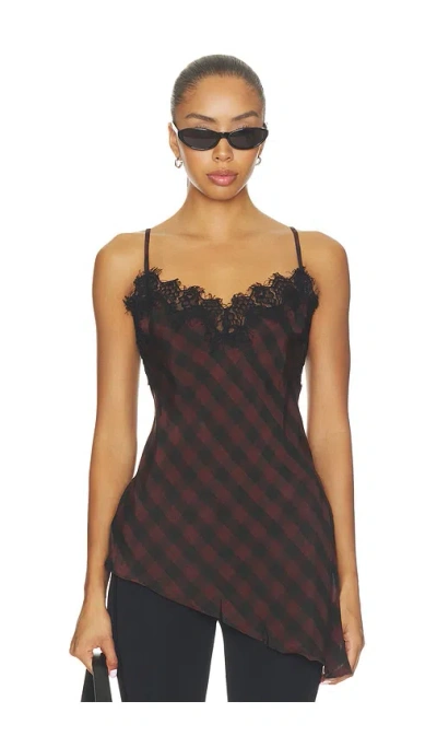 Astr Laura Top In Brown Plaid