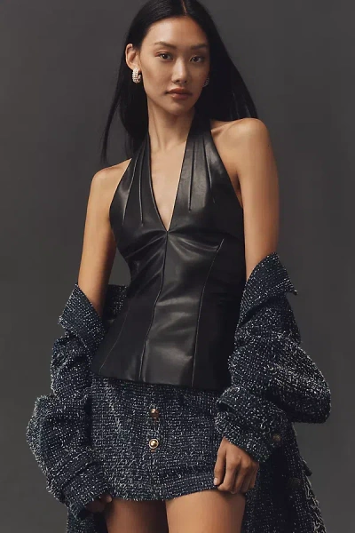 Astr Leather Halter Top In Black
