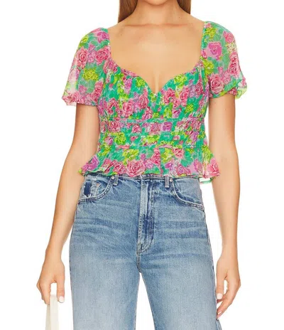 Astr Leigh Top In Green & Pink Multi
