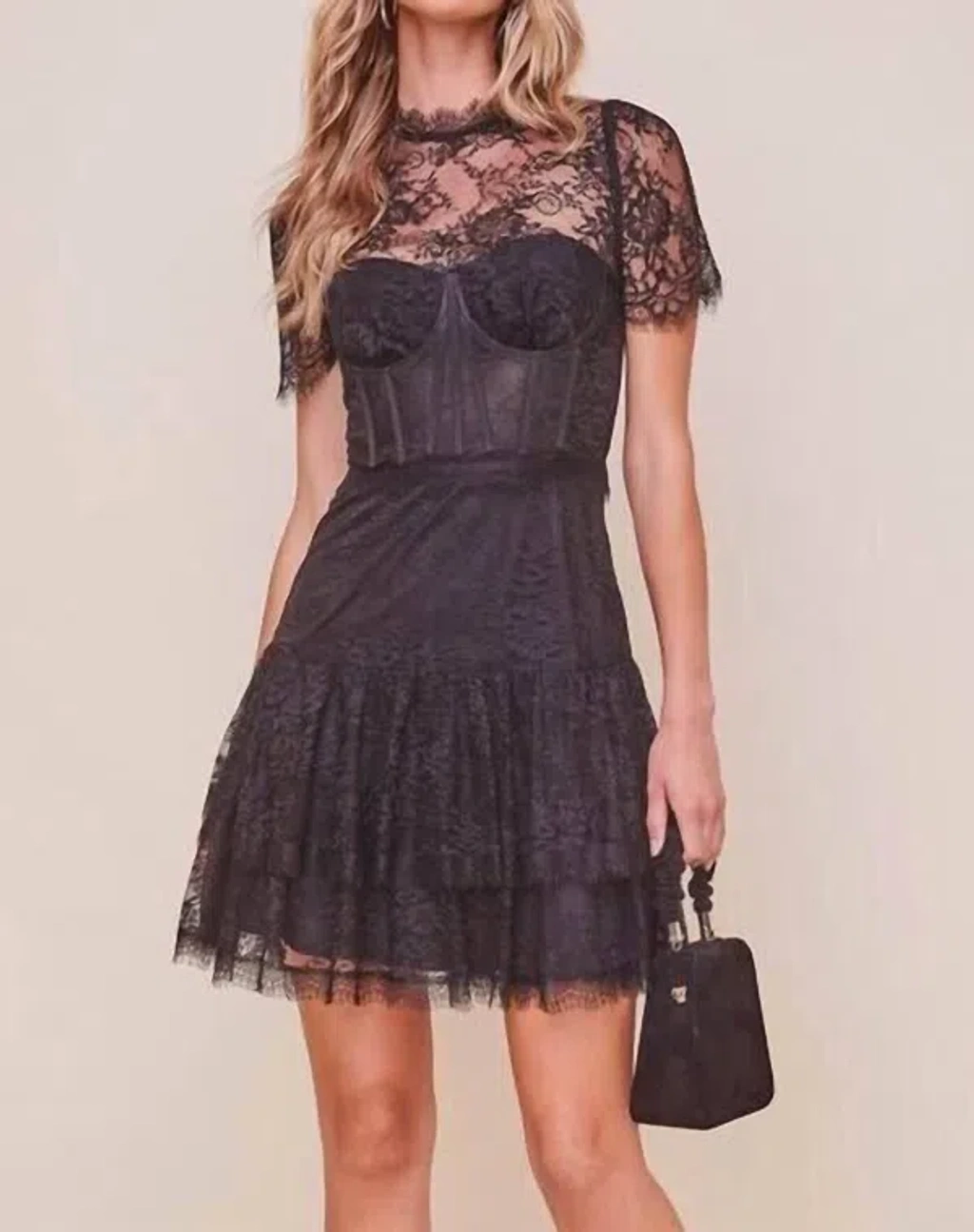 Astr Leilani Lace Bustier Mini Dress In Black In Purple | ModeSens