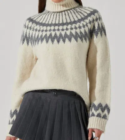 Astr Leka Fairysle Turtle Sweater In Cream In White