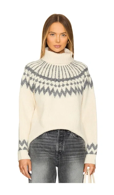 Astr The Label Fair Isle Turtleneck Relaxed Fit Sweater In Cream Grey