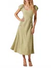 Astr Leocadia Embroidered Puff Sleeve Dress In Matcha In Multi