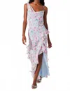 Astr Levina Asymmetric Floral Ruffle Dress In Blue Floral In Multi