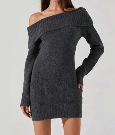 Astr Leya Off Shoulder Sweater Dress In Charcoal