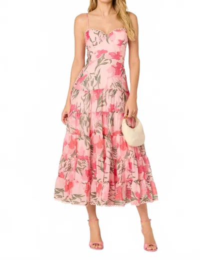Astr Lianna Scalloped Trim Tiered Dress In Pink Floral