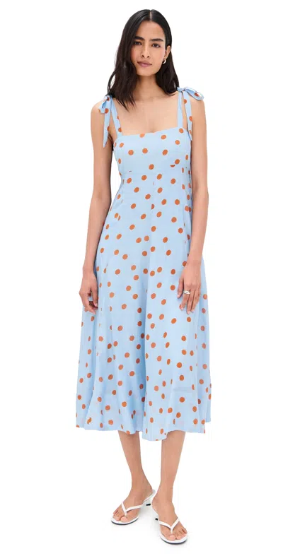 Astr Lilliana Dress Blue Rust Polkadot In Multi