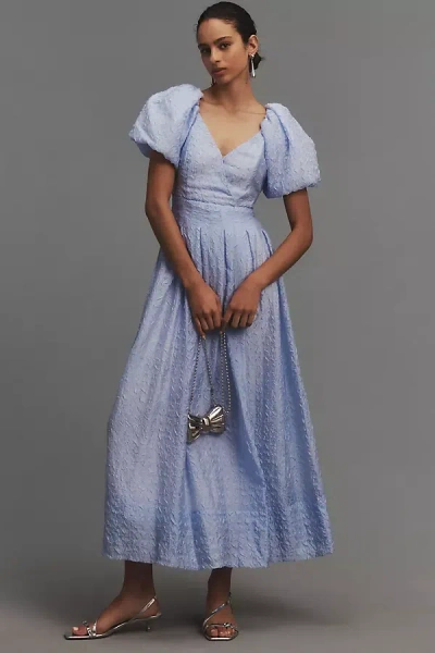 Astr Linette Short-sleeve Jacquard Midi Dress In Blue