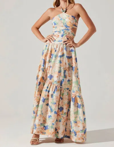 Astr Linnea Halter Maxi Dress In Green Orange Multi