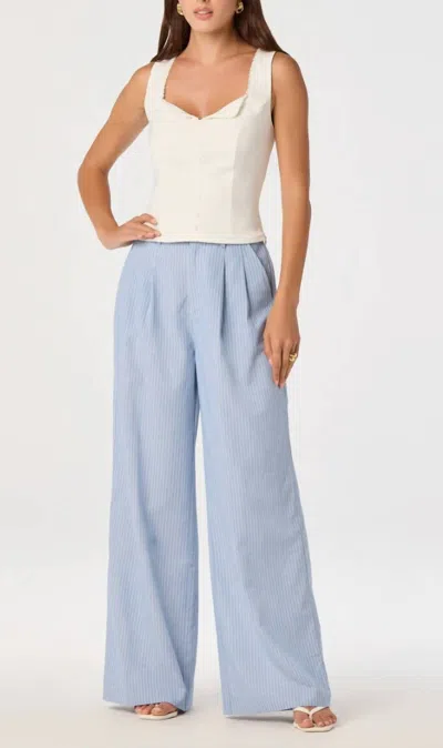 Astr Linsey Wide Leg Pants In Blue/white Pinstripe