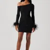 ASTR LIZ OFF SHOULDER FEATHER TRIM MINI DRESS