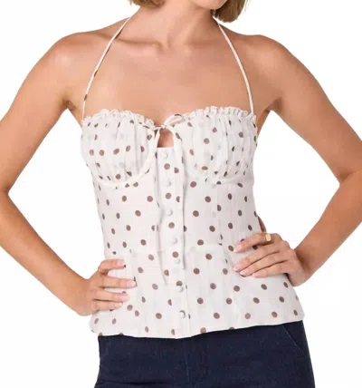 Astr The Label Lizzie Polka Dot Lace Trim Halter Top In White