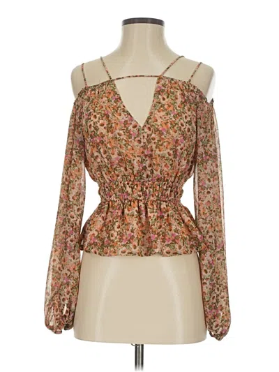 Pre-owned Astr Long Sleeve Blouse In Brown