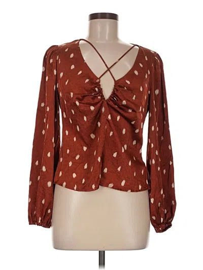 Pre-owned Astr Long Sleeve Blouse In Brown