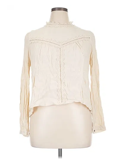 Pre-owned Astr Long Sleeve Silk Top Ivory Turtleneck Tops