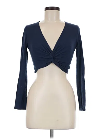 Pre-owned Astr Long Sleeve Top Blue Plunge Neckline Tops