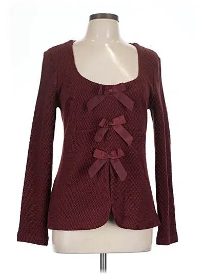 Pre-owned Astr Long Sleeve Top Burgundy Square Neckline Tops