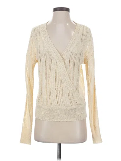 Pre-owned Astr Long Sleeve Top Ivory Plunge Neckline Tops