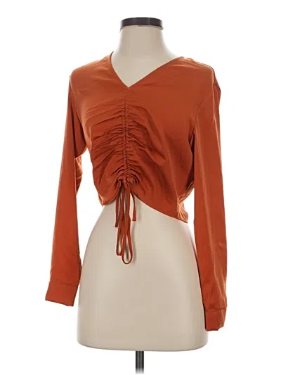 Pre-owned Astr Long Sleeve Top Orange Plunge Neckline Tops