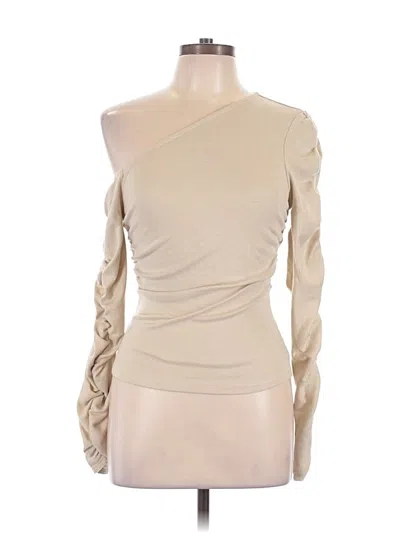 Pre-owned Astr Long Sleeve Top Tan One Shoulder Neckline Tops In Brown