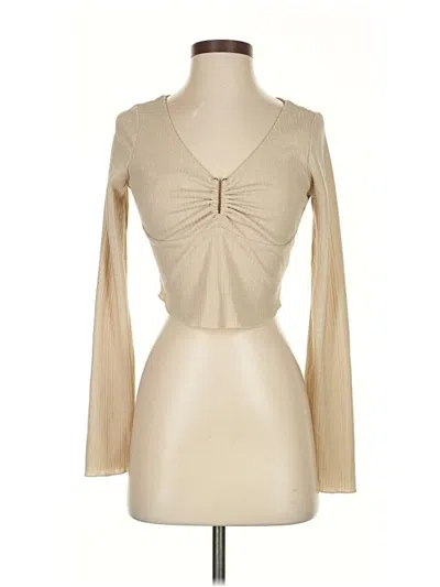 Pre-owned Astr Long Sleeve Top Tan Sweetheart Neckline Tops In Brown