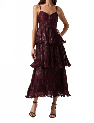 Astr Lupin Pleated Tiered Maxi Dress In Wine In Multi