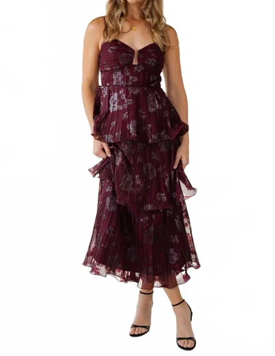 Astr Lupin Floral Pleated Maxi Dress In Wine In Red
