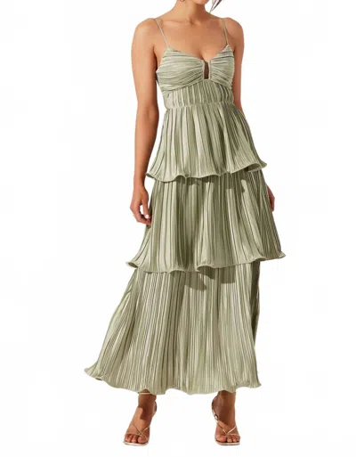 Astr Lupin Pleated Tiered Maxi Dress In Sage