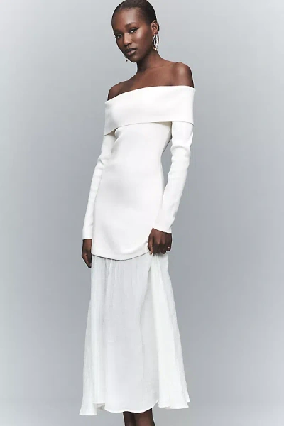Astr Lydia Off-shoulder Long-sleeve Midi Dress In White