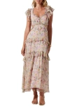 ASTR MABLE FLORAL TIERED CUTOUT CHIFFON DRESS