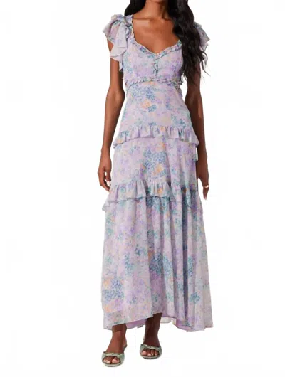 Astr Mable Floral Tiered Ruffle Maxi Dress In Lilac Green Floral In Multi