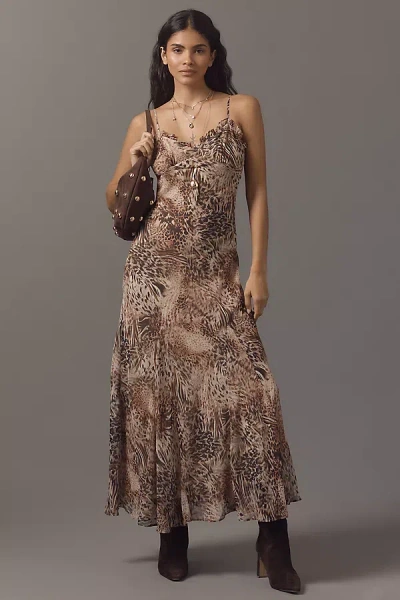 Astr Maeryn V-neck Slip Maxi Dress In Brown