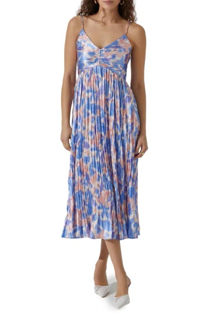 Astr Maeve Floral Midi Sundress In Pink Blue Abstract