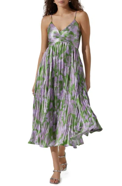 Astr Maeve Floral Midi Sundress In Purple Green Abstract