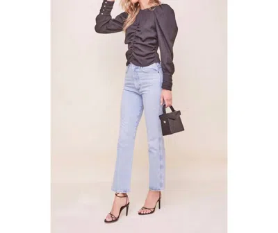 Astr Magdalene Ruched Front Top In Black In Blue