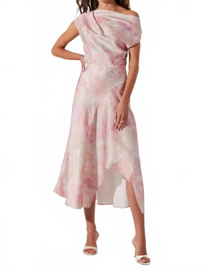 Astr Mairyn Tie Dye Satin Midi Dress In Pink Watercolor In Multi