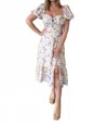 Astr Maisie Puff Sleeve Midi Dress In Purple Floral In Multi