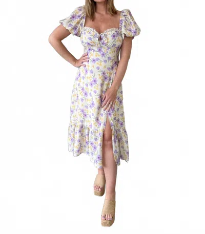Astr Maisie Puff Sleeve Midi Dress In Purple Floral In Multi