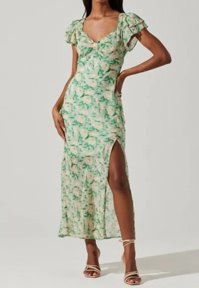 Astr Women's Maisy Floral Print Flutter Sleeve Midi Dress In Green