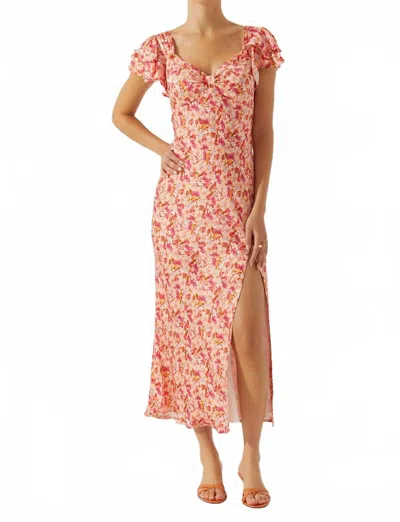 ASTR MAISY FLORAL FLUTTER SLEEVE MIDI DRESS IN PINK MULTI DITSY