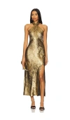 Astr The Label Marissa Golden Halter Maxi Dress In Metallic Gold