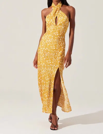 Astr Marissa Floral Halter Neck Dress In Marigold Floral