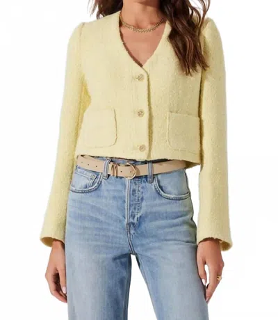 Astr Marleigh V-neck Tweed Jacket In Lemon In Yellow