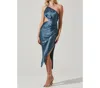Astr Martina Satin One-shoulder Dress In Blue