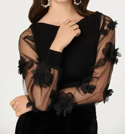 Astr Meagan Floral Applique Sweater In Black