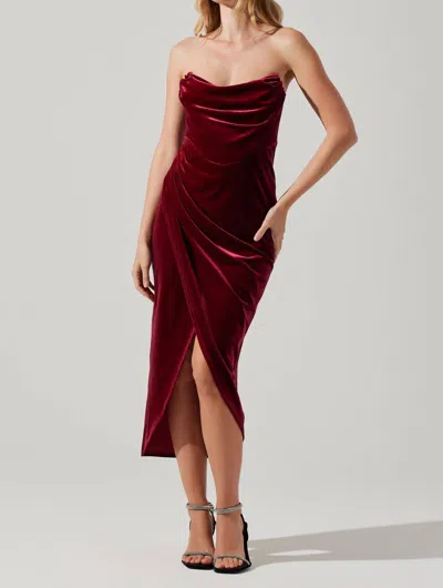 Astr Meghan Draped Midi Dress In Crimson Red